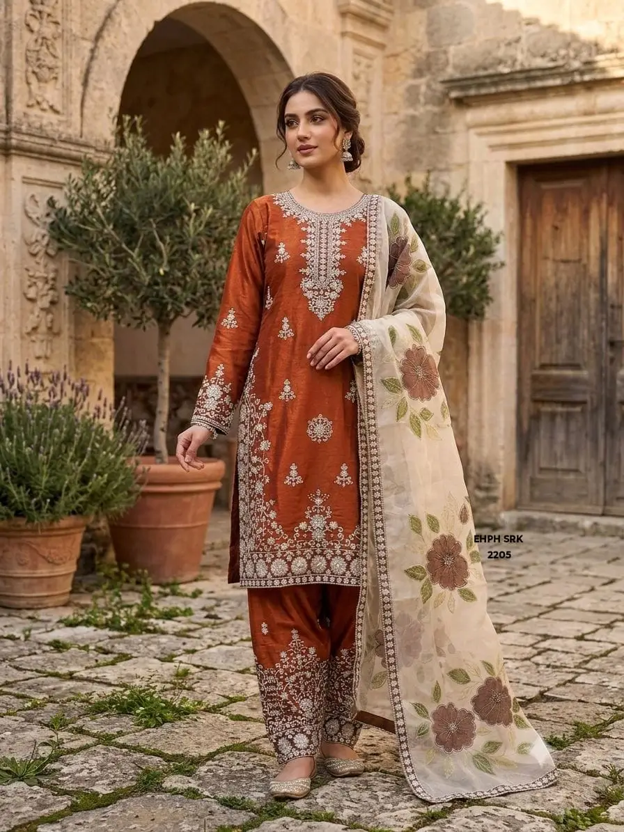 Mehndi Olive Green Jimi Chu Silk Heavily Embroidered Straight Kurta with Palazzo Pants